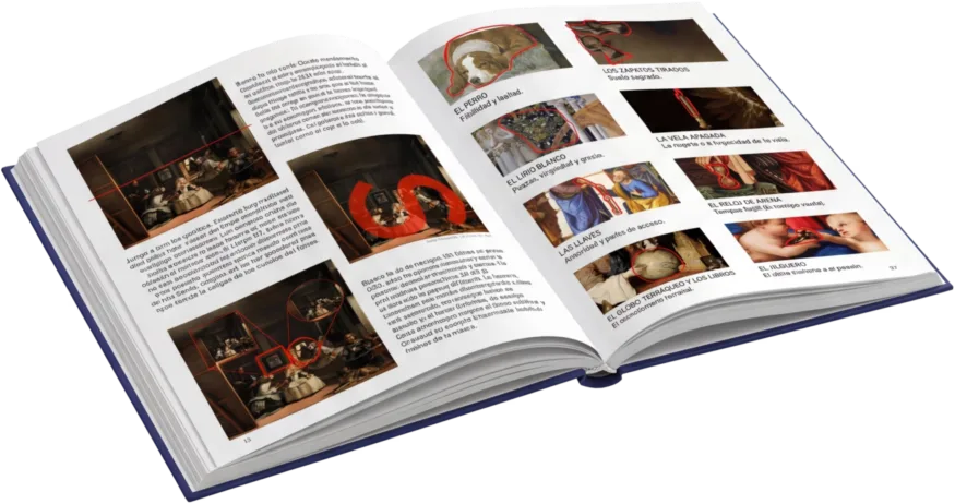 El eBook abierto: la anamorfosis de Holbein y símbolos ocultos señalados en rojo
