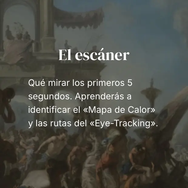 Módulo 1, El escáner: qué mirar los primeros 5 segundos. Aprenderás a identificar el Mapa de Calor y las rutas del Eye-Tracking.